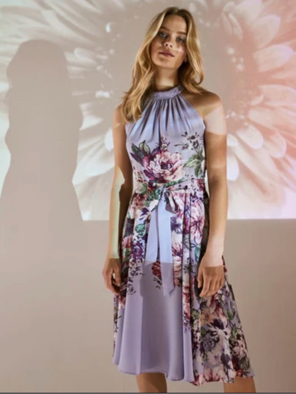 Maison Tara Lavender Floral Halter Midi Dress